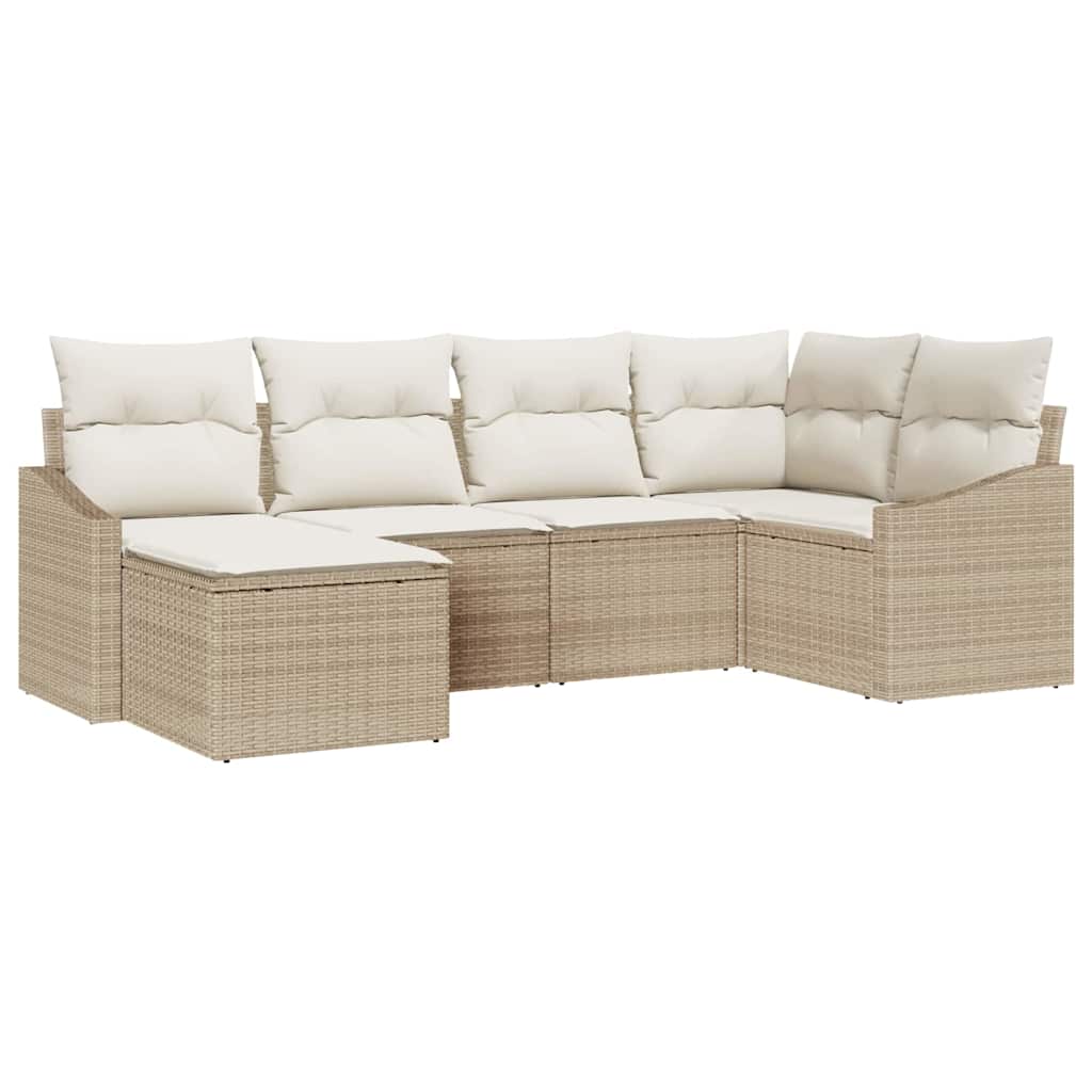 Bankstel met kussen 6 pcs Beige poly rattan