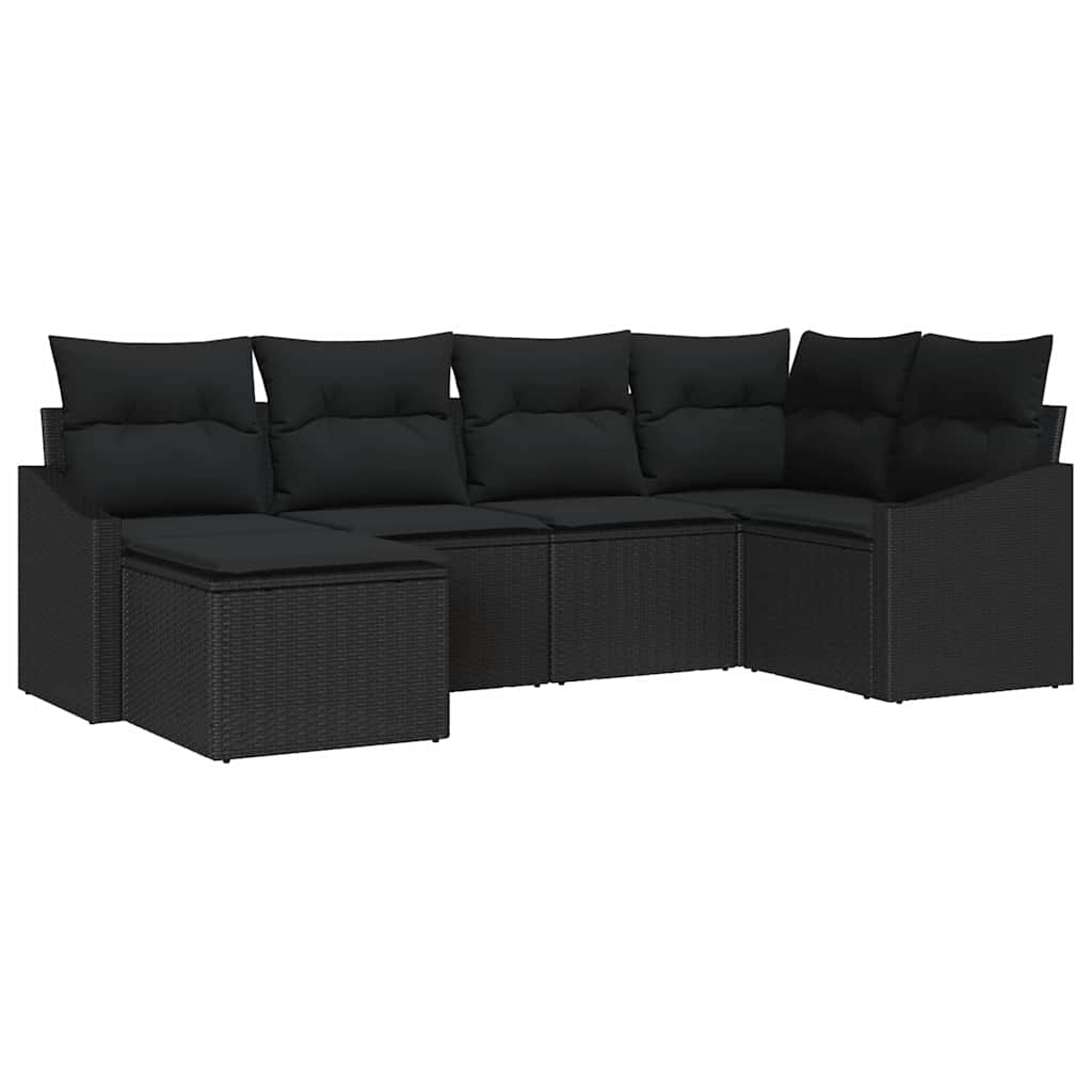 Bankstel met kussen 6 pcs Zwart poly rattan is nu te koop bij PeponiXL, paradijselijk wonen!