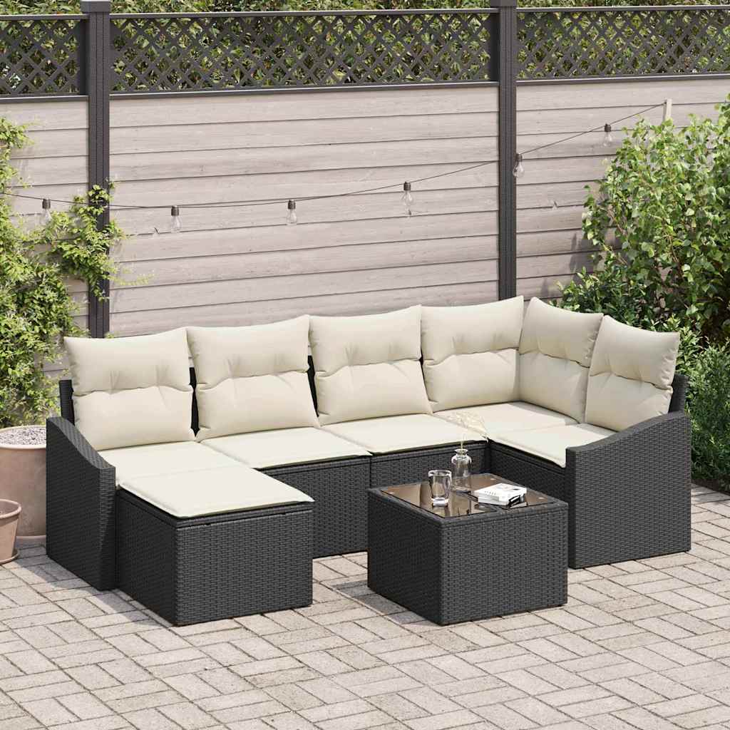 Bankstel met kussen 7 pcs Zwart poly rattan is nu te koop bij PeponiXL, paradijselijk wonen!