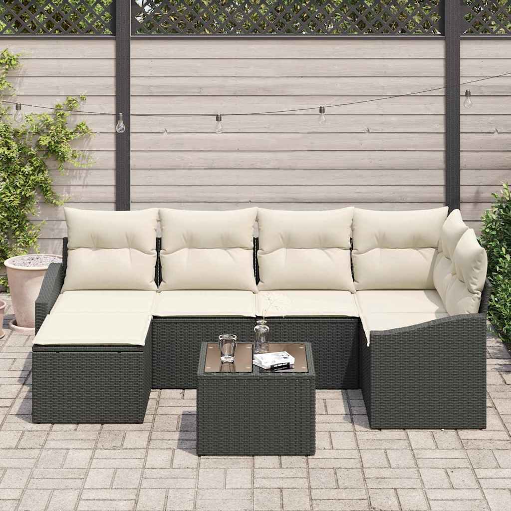 Bankstel met kussen 7 pcs Zwart poly rattan is nu te koop bij PeponiXL, paradijselijk wonen!