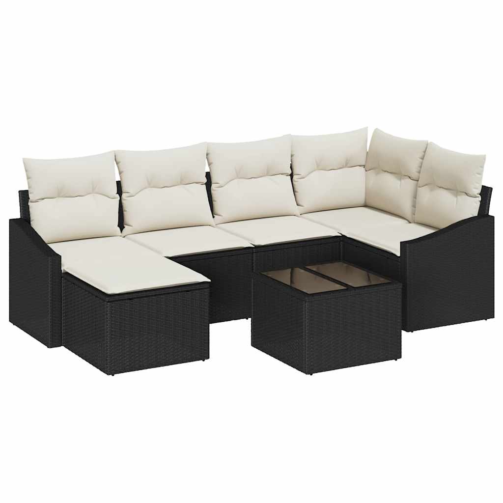 Bankstel met kussen 7 pcs Zwart poly rattan is nu te koop bij PeponiXL, paradijselijk wonen!