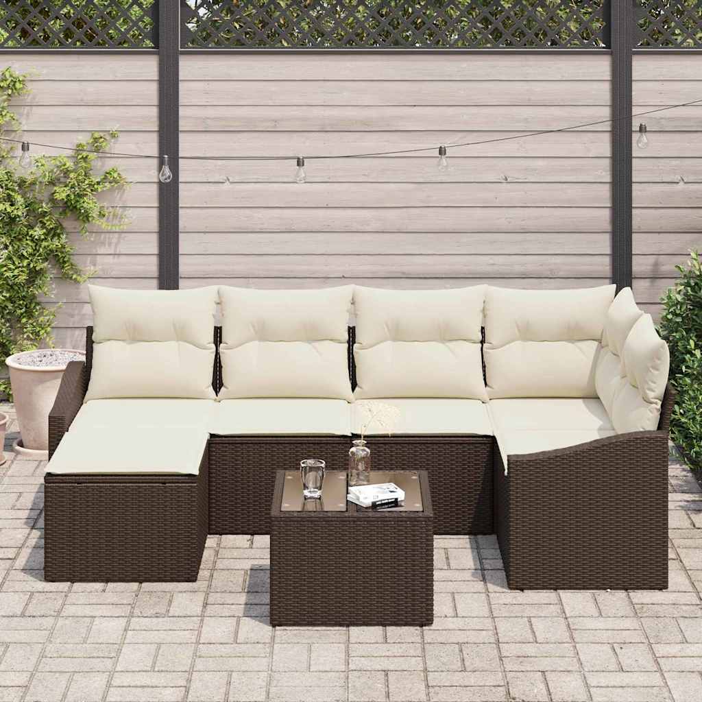 Bankstel met kussen 7 pcs Bruin poly rattan is nu te koop bij PeponiXL, paradijselijk wonen!
