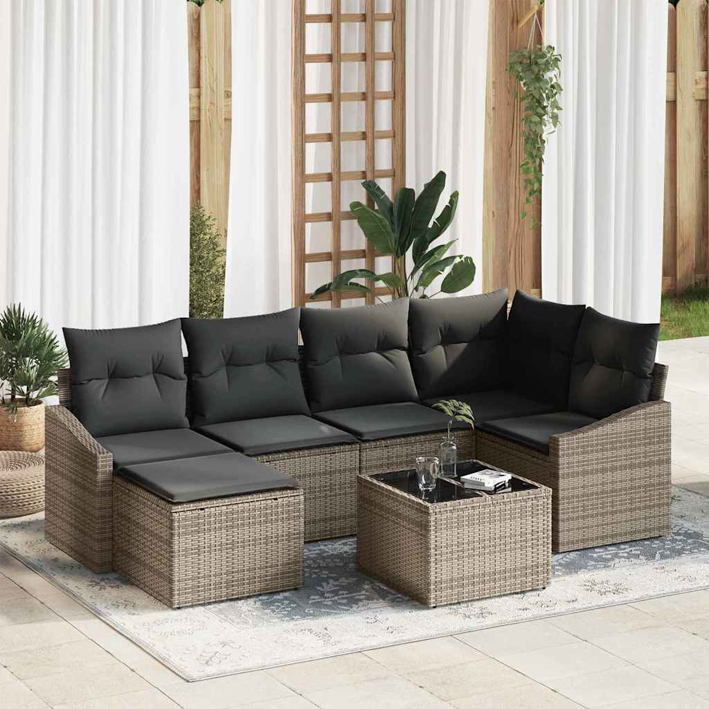 Bankstel met kussen 7 pcs Grijs poly rattan is nu te koop bij PeponiXL, paradijselijk wonen!