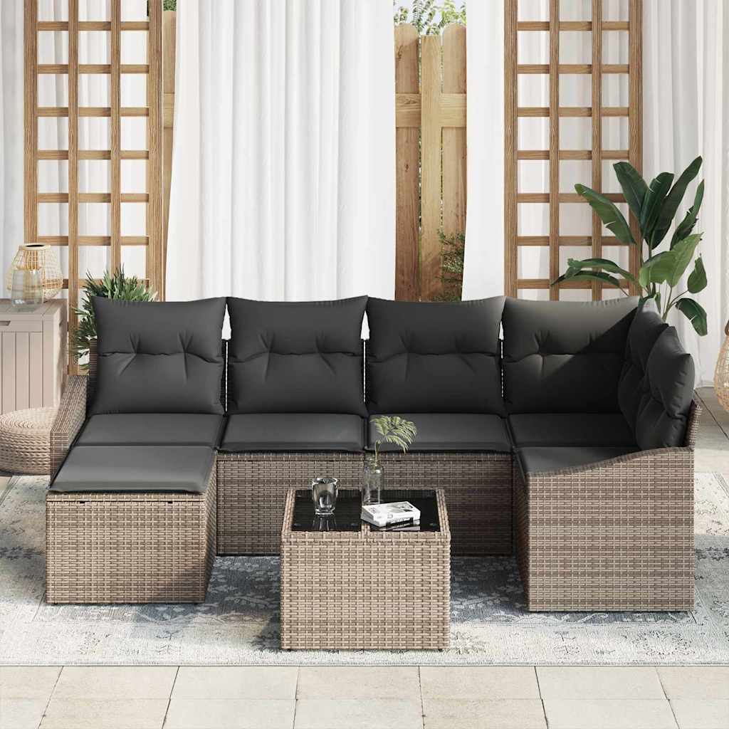 Bankstel met kussen 7 pcs Grijs poly rattan is nu te koop bij PeponiXL, paradijselijk wonen!