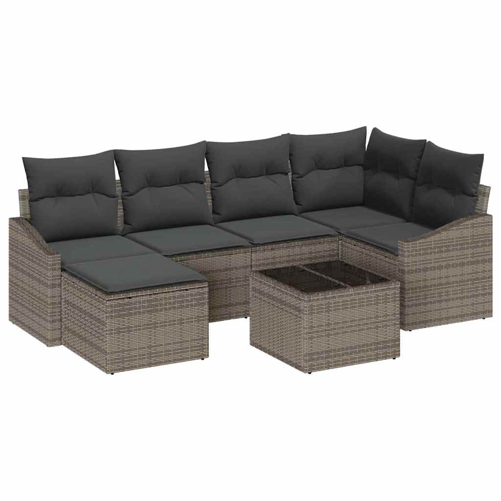 Bankstel met kussen 7 pcs Grijs poly rattan is nu te koop bij PeponiXL, paradijselijk wonen!