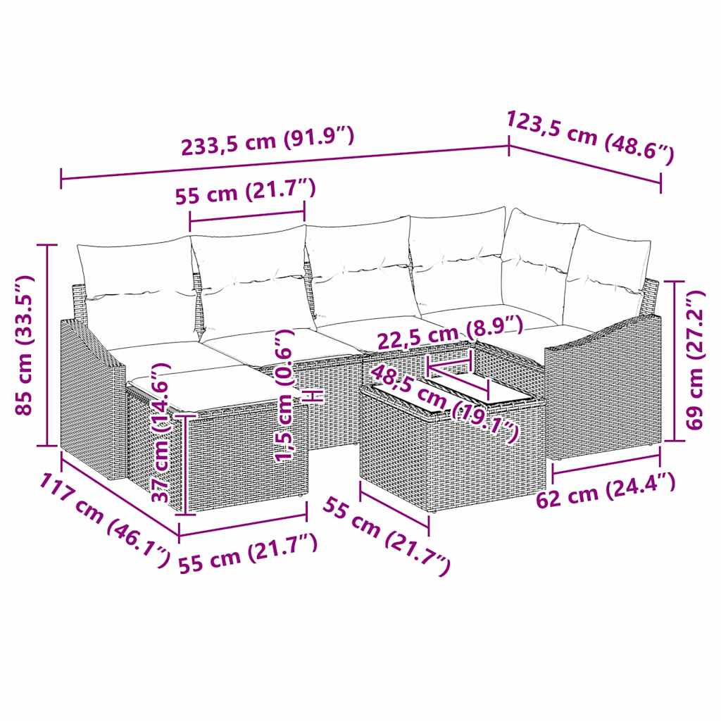 Bankstel met kussen 7 pcs Grijs poly rattan is nu te koop bij PeponiXL, paradijselijk wonen!