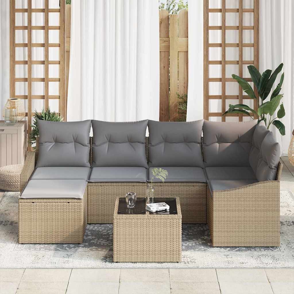 Bankstel met kussen 7 pcs Beige poly rattan is nu te koop bij PeponiXL, paradijselijk wonen!