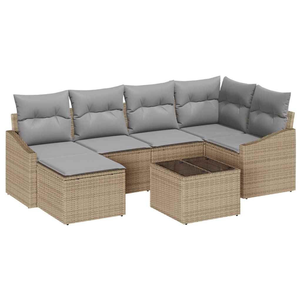 Bankstel met kussen 7 pcs Beige poly rattan is nu te koop bij PeponiXL, paradijselijk wonen!