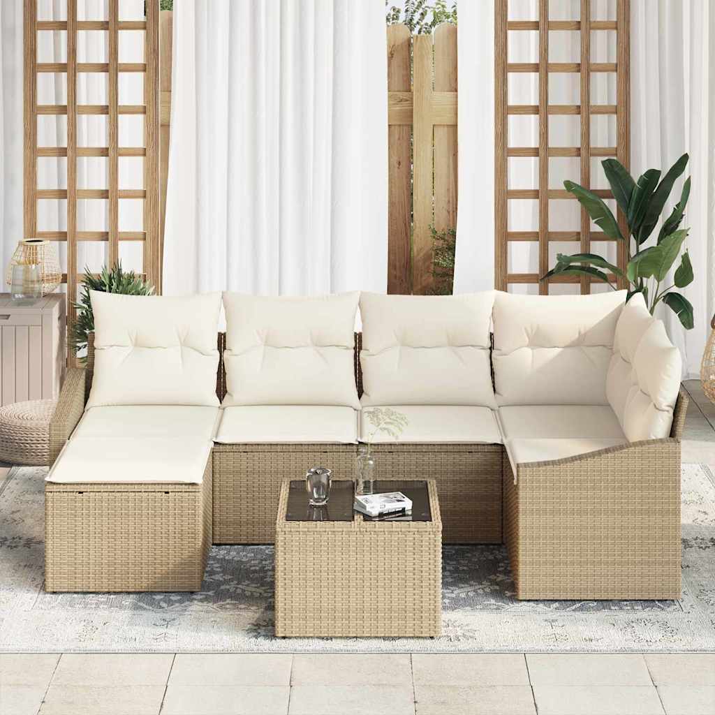 Bankstel met kussen 7 pcs Beige poly rattan