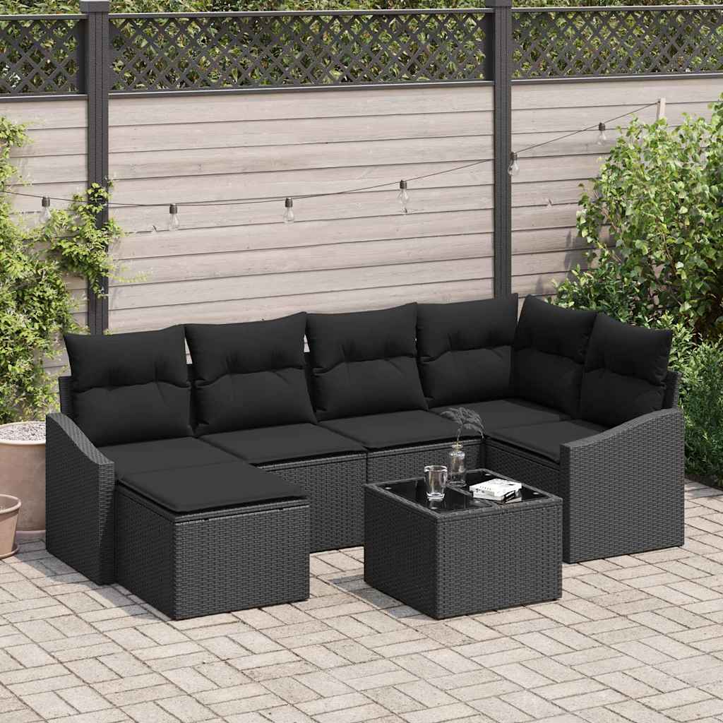 Bankstel met kussen 7 pcs Zwart poly rattan is nu te koop bij PeponiXL, paradijselijk wonen!