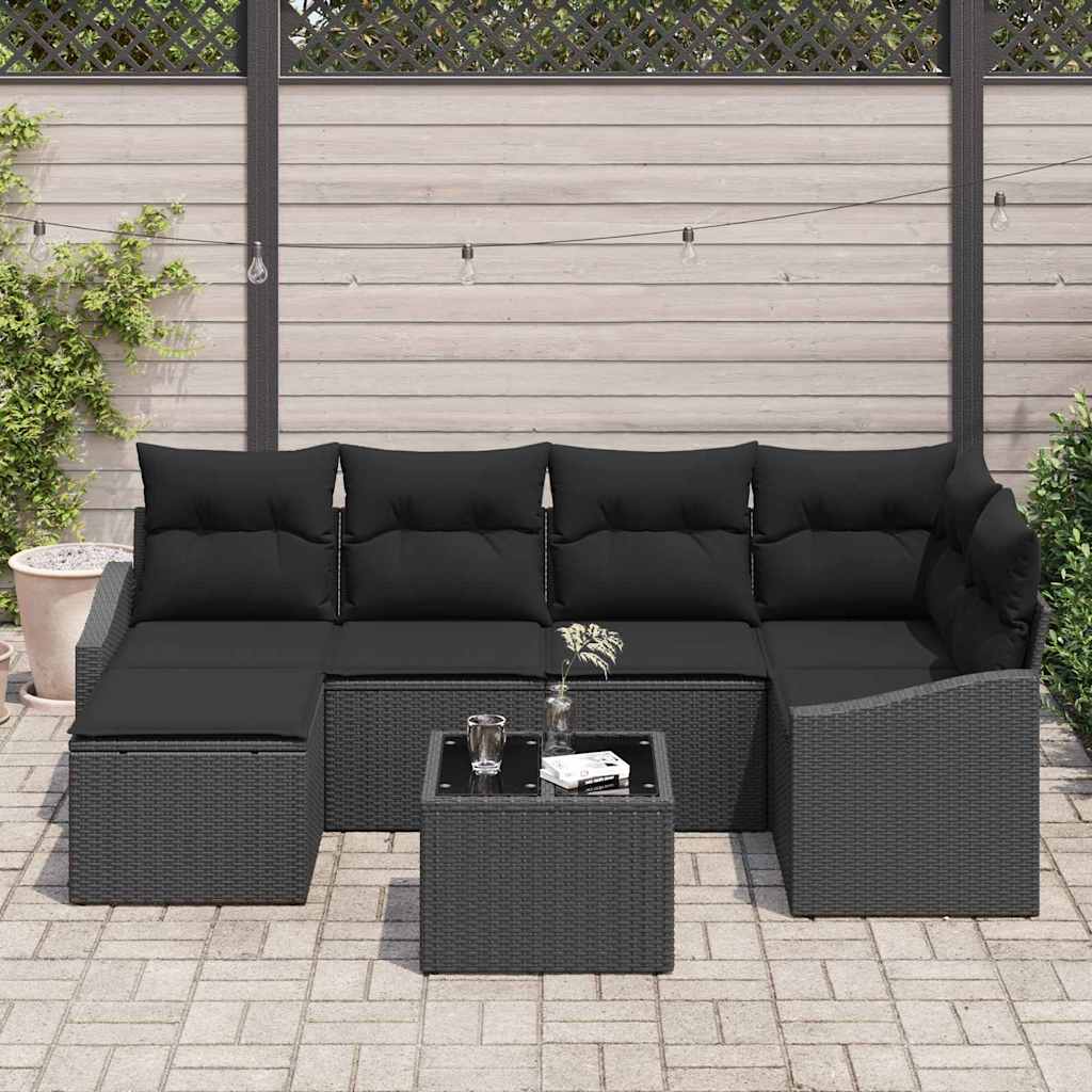 Bankstel met kussen 7 pcs Zwart poly rattan is nu te koop bij PeponiXL, paradijselijk wonen!