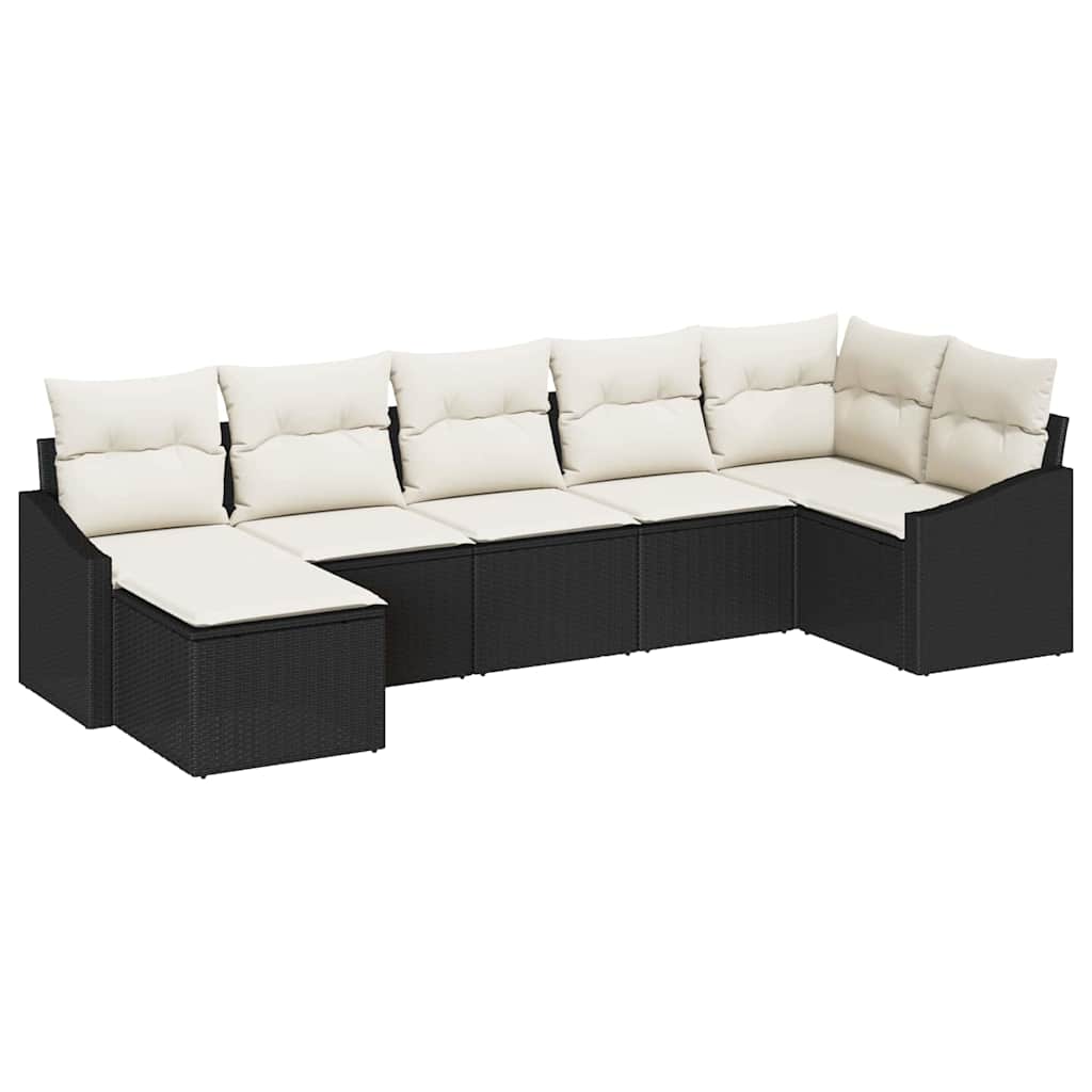 Bankstel met kussen 7 pcs Zwart poly rattan is nu te koop bij PeponiXL, paradijselijk wonen!