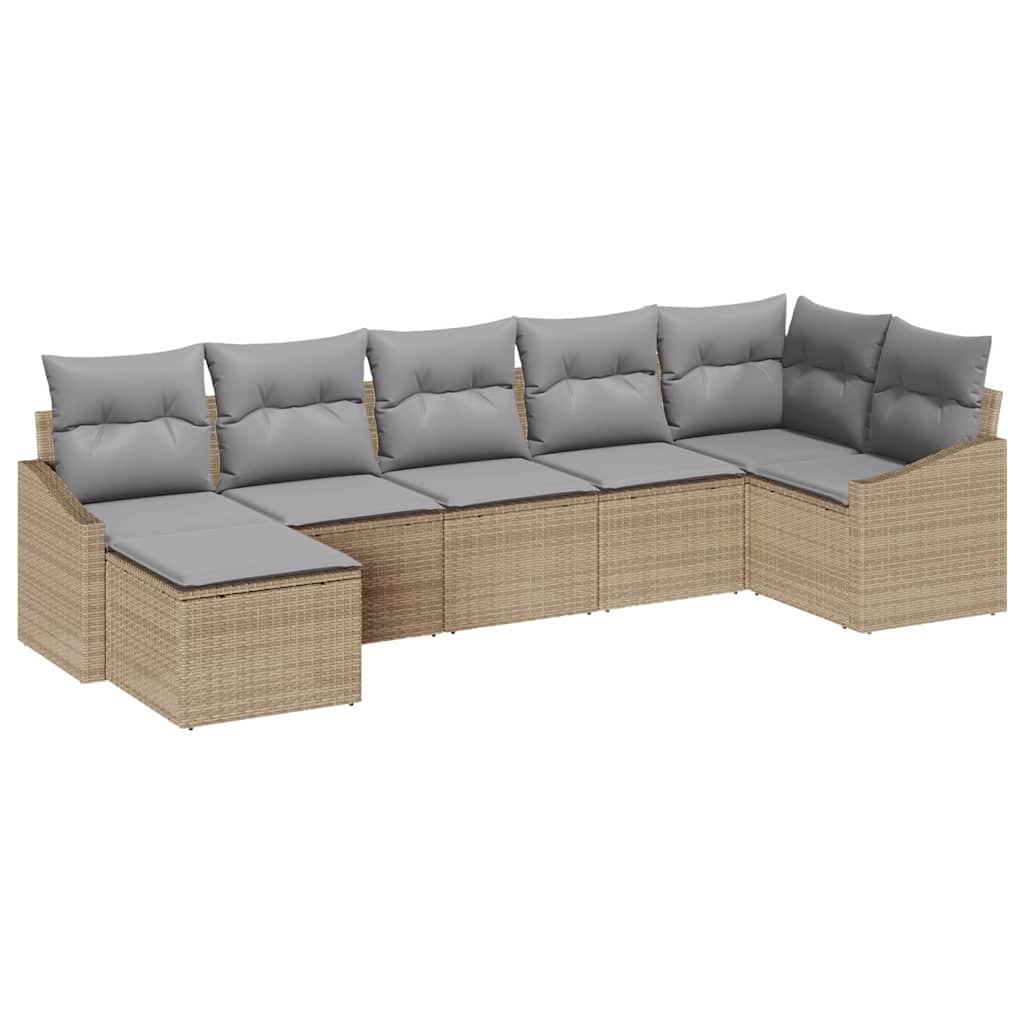 Bankstel met kussen 7 pcs Beige poly rattan is nu te koop bij PeponiXL, paradijselijk wonen!