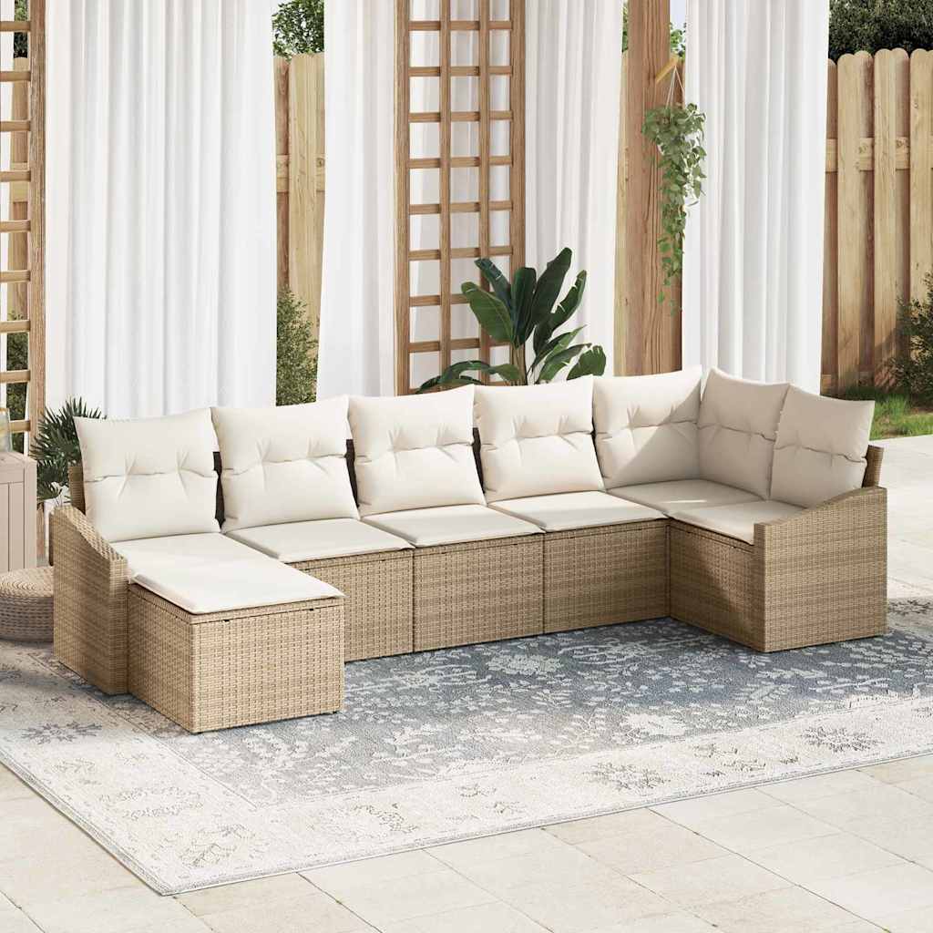 Bankstel met kussen 7 pcs Beige poly rattan is nu te koop bij PeponiXL, paradijselijk wonen!