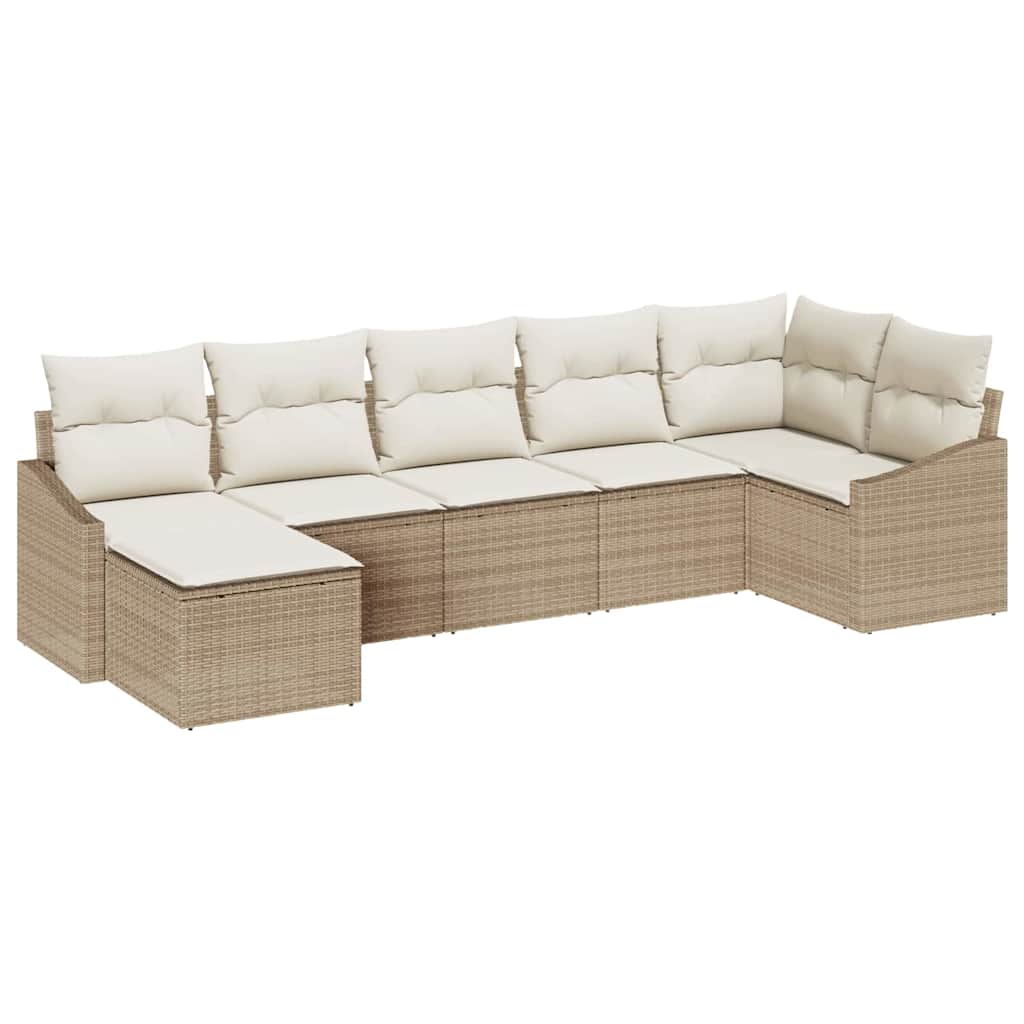 Bankstel met kussen 7 pcs Beige poly rattan is nu te koop bij PeponiXL, paradijselijk wonen!