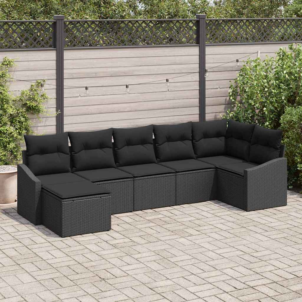 Bankstel met kussen 7 pcs Zwart poly rattan is nu te koop bij PeponiXL, paradijselijk wonen!
