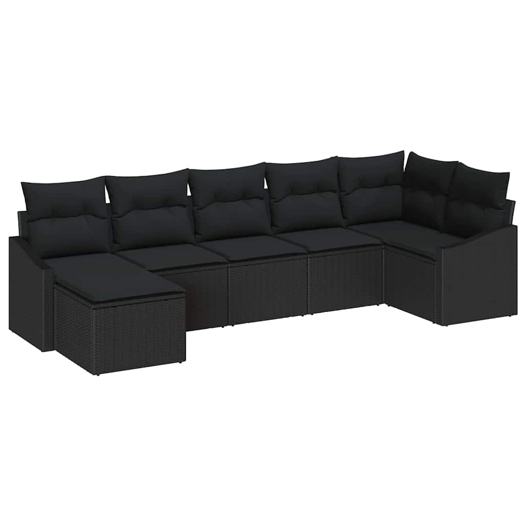Bankstel met kussen 7 pcs Zwart poly rattan is nu te koop bij PeponiXL, paradijselijk wonen!