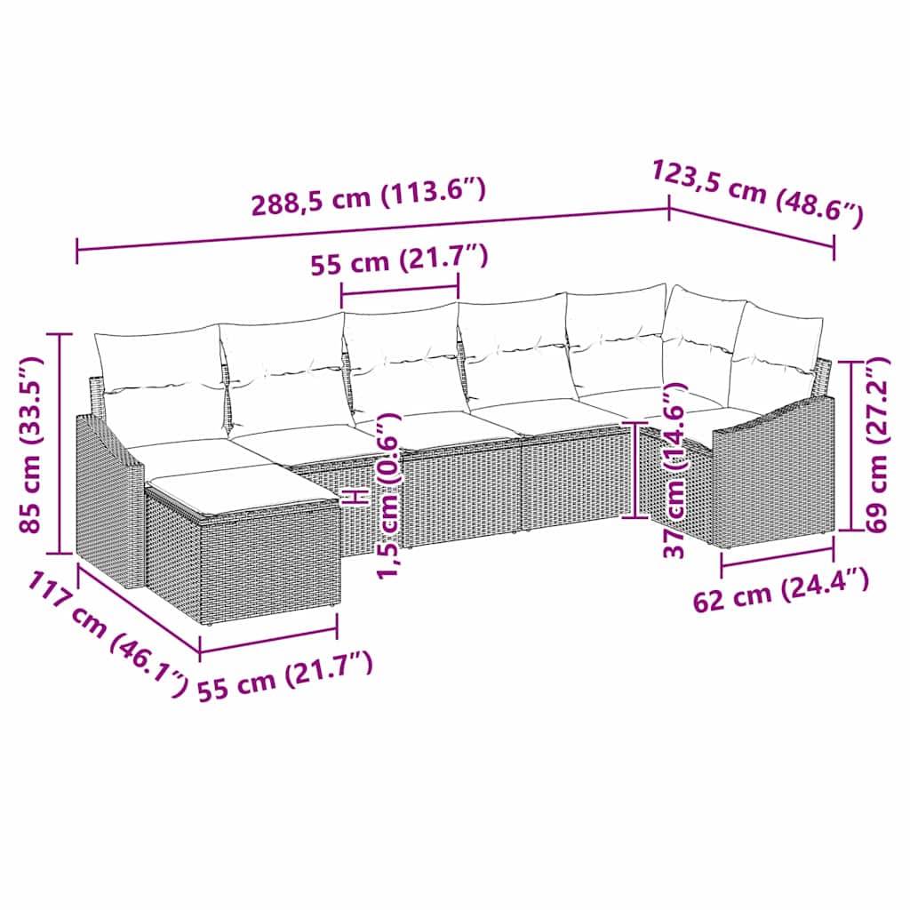 Bankstel met kussen 7 pcs Zwart poly rattan is nu te koop bij PeponiXL, paradijselijk wonen!