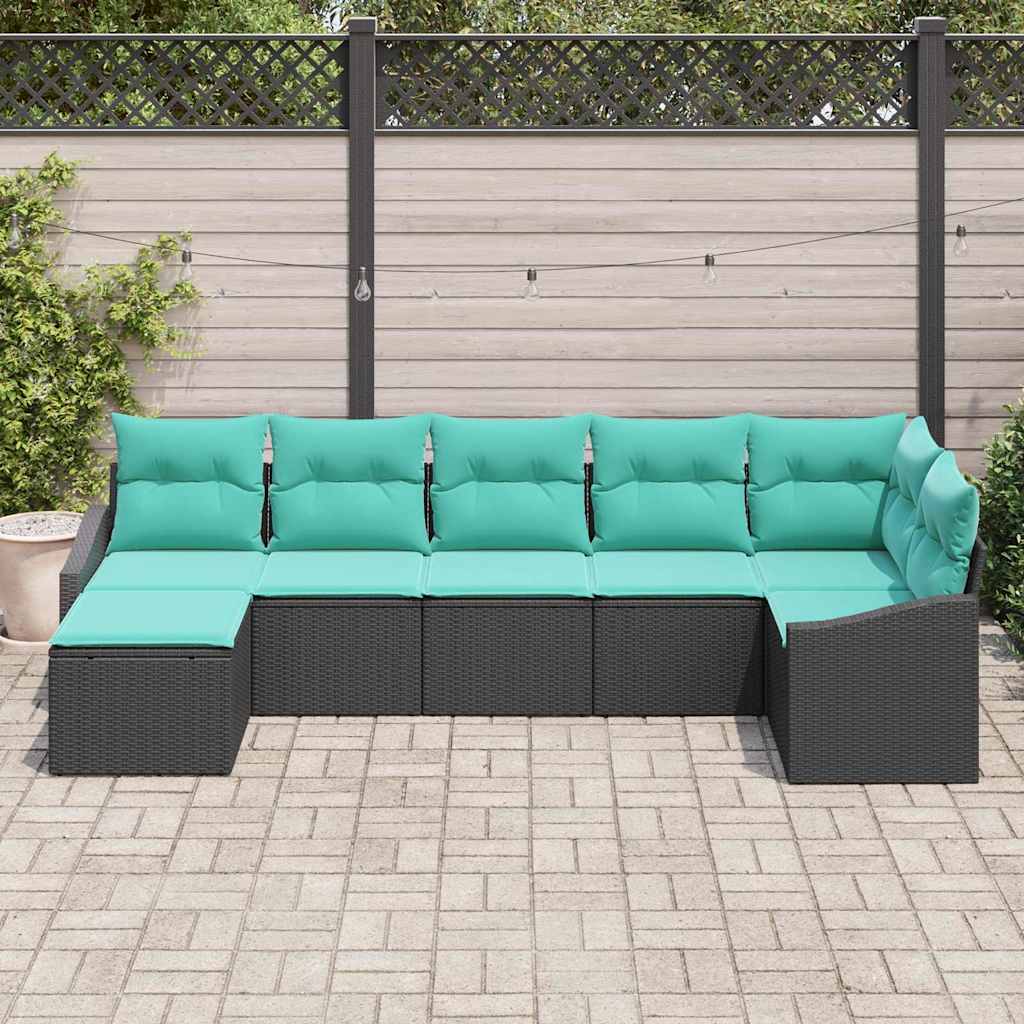 Bankstel met kussen 7 pcs Zwart poly rattan