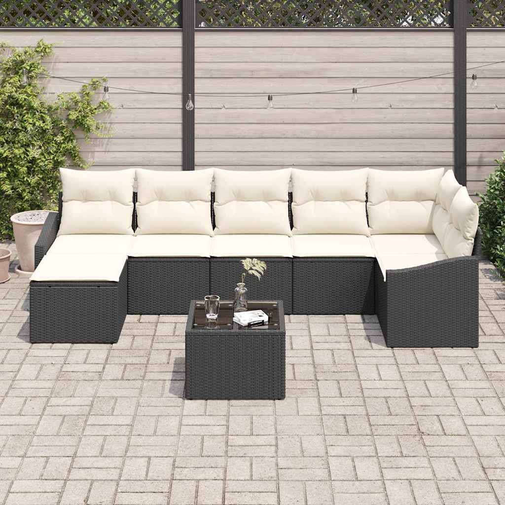 Bankstel met kussen 8 pcs Zwart poly rattan is nu te koop bij PeponiXL, paradijselijk wonen!