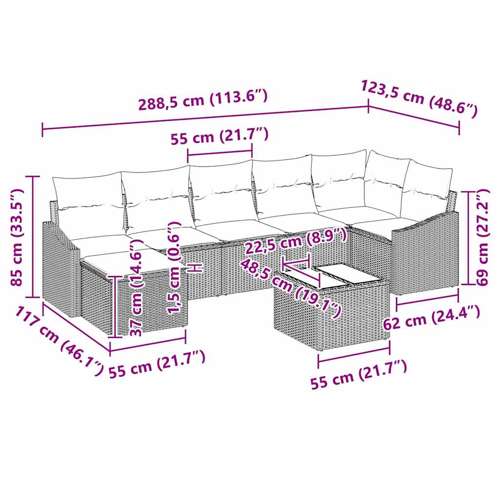 Bankstel met kussen 8 pcs Zwart poly rattan is nu te koop bij PeponiXL, paradijselijk wonen!