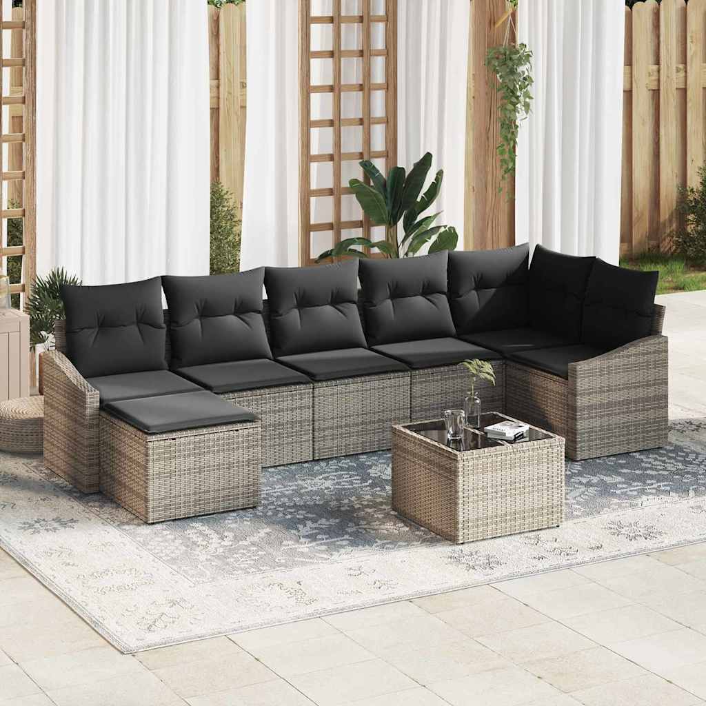 Bankstel met kussen 8 pcs Grijs poly rattan is nu te koop bij PeponiXL, paradijselijk wonen!