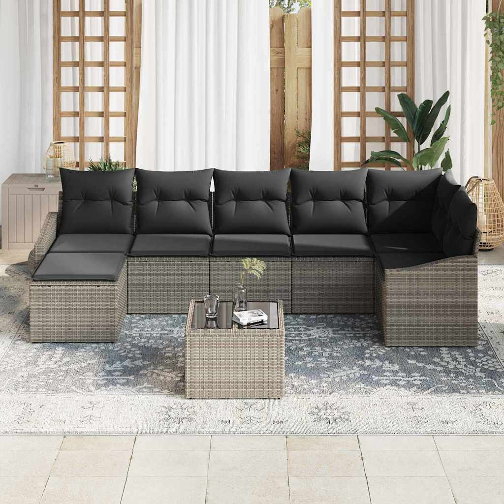 Bankstel met kussen 8 pcs Grijs poly rattan is nu te koop bij PeponiXL, paradijselijk wonen!
