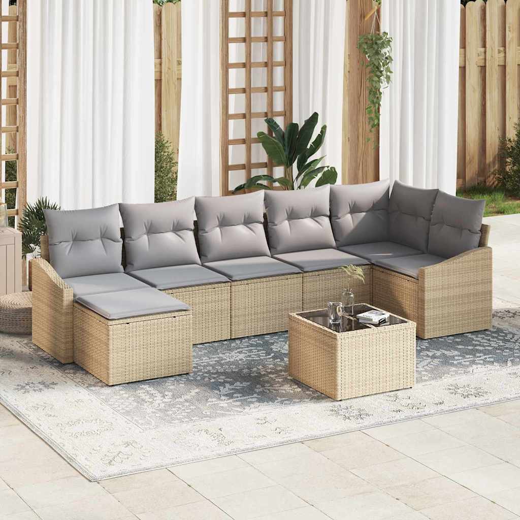 Bankstel met kussen 8 pcs Beige poly rattan is nu te koop bij PeponiXL, paradijselijk wonen!