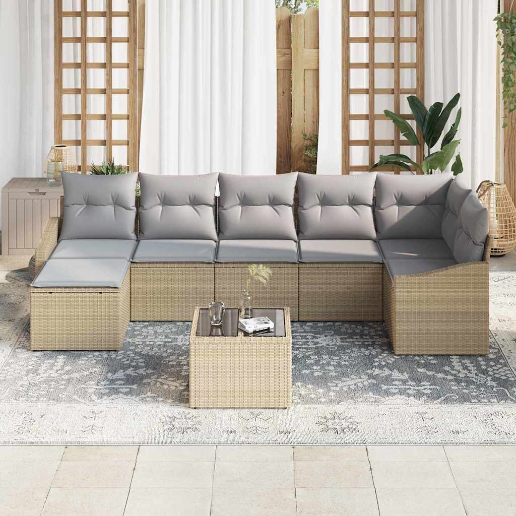 Bankstel met kussen 8 pcs Beige poly rattan is nu te koop bij PeponiXL, paradijselijk wonen!
