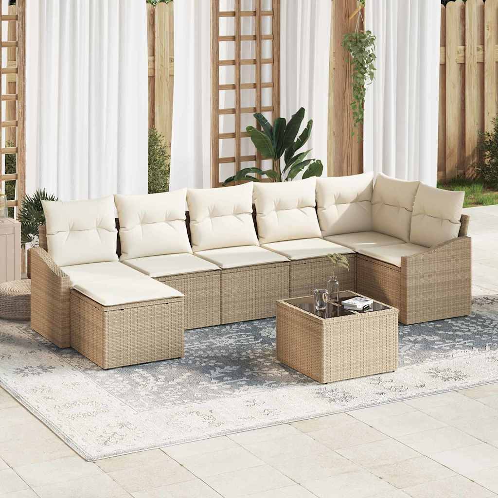 Bankstel met kussen 8 pcs Beige poly rattan is nu te koop bij PeponiXL, paradijselijk wonen!