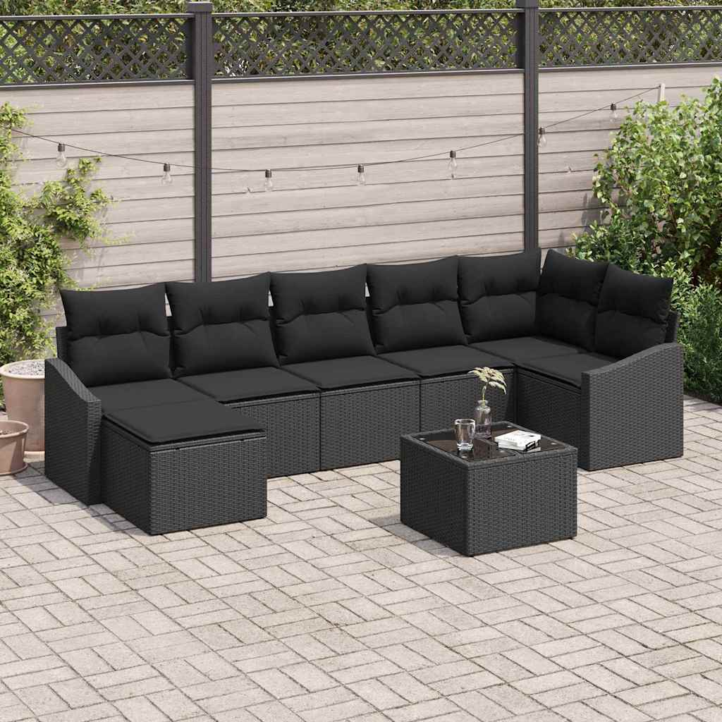 Bankstel met kussen 8 pcs Zwart poly rattan is nu te koop bij PeponiXL, paradijselijk wonen!
