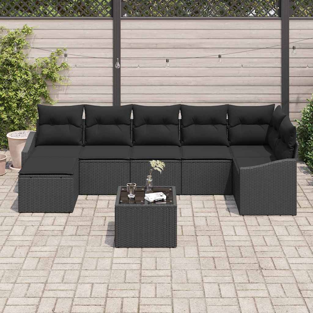 Bankstel met kussen 8 pcs Zwart poly rattan is nu te koop bij PeponiXL, paradijselijk wonen!