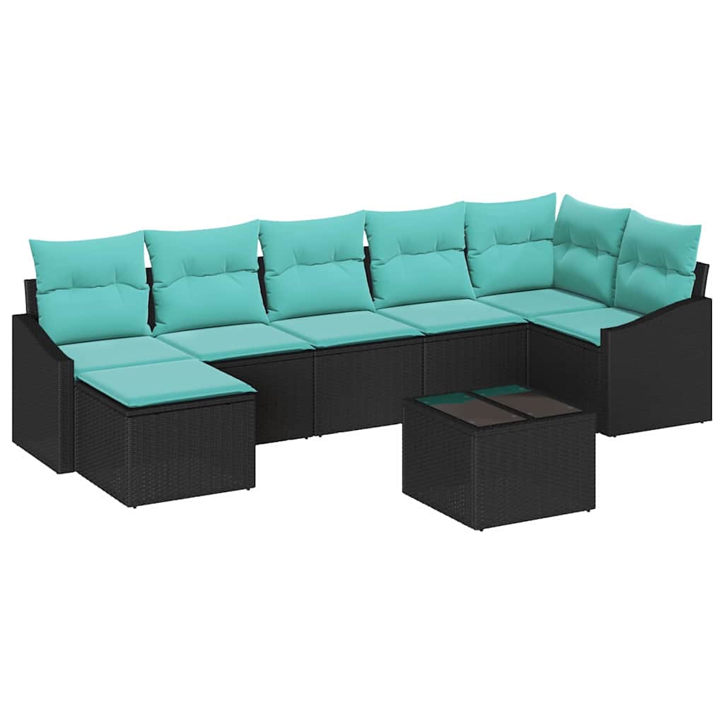 Bankstel met kussen 8 pcs Zwart poly rattan