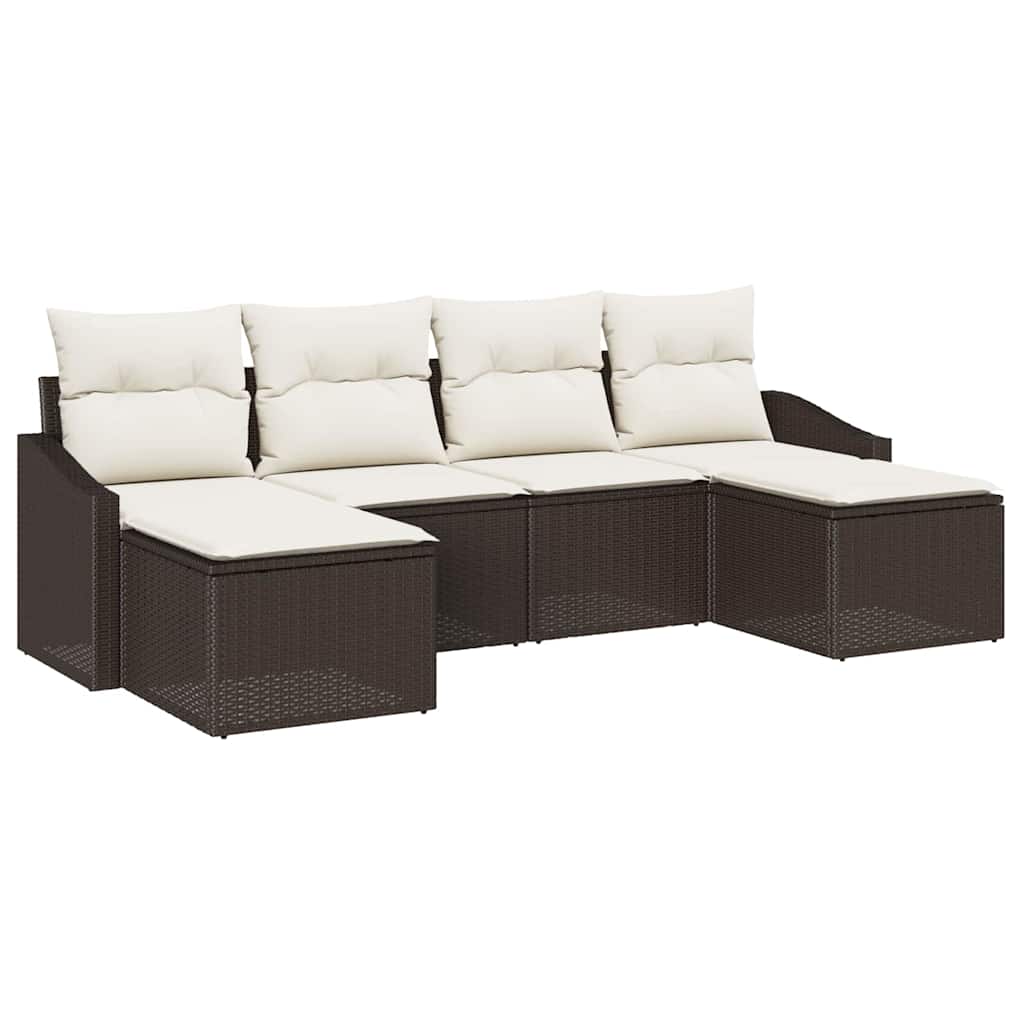 Bankstel met kussen 6 pcs Bruin poly rattan is nu te koop bij PeponiXL, paradijselijk wonen!