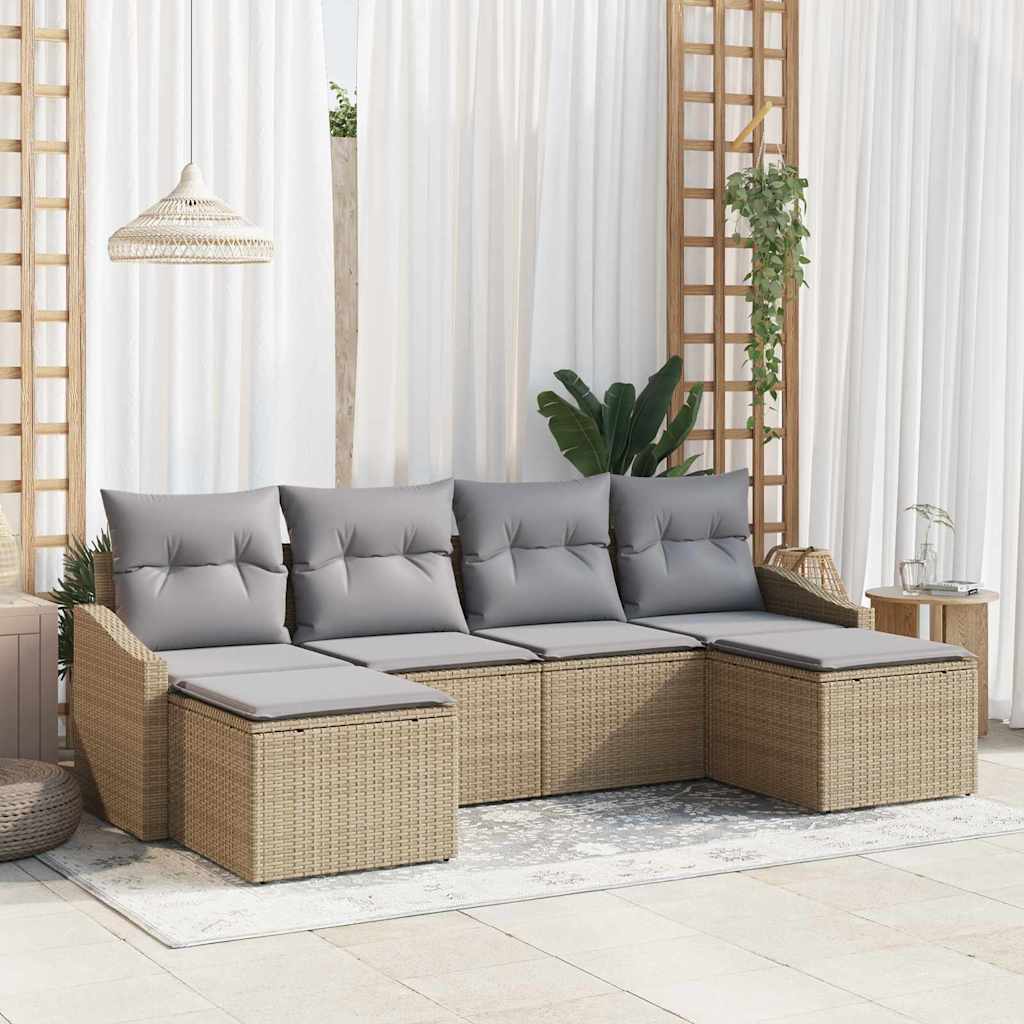 Bankstel met kussen 6 pcs Beige poly rattan is nu te koop bij PeponiXL, paradijselijk wonen!
