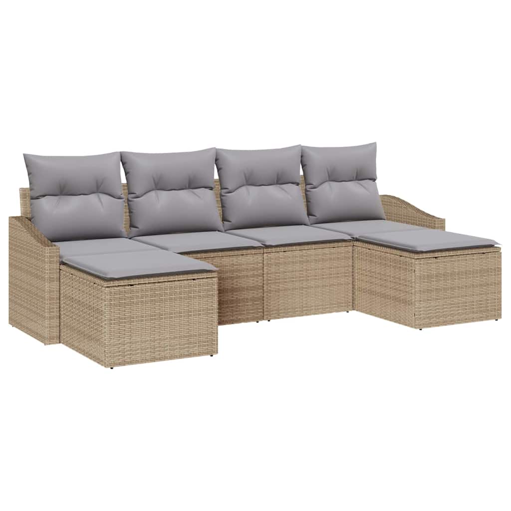 Bankstel met kussen 6 pcs Beige poly rattan is nu te koop bij PeponiXL, paradijselijk wonen!