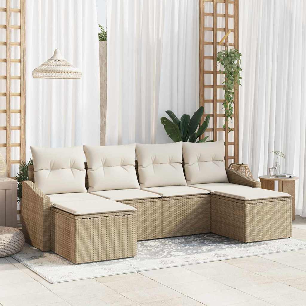 Bankstel met kussen 6 pcs Beige poly rattan is nu te koop bij PeponiXL, paradijselijk wonen!