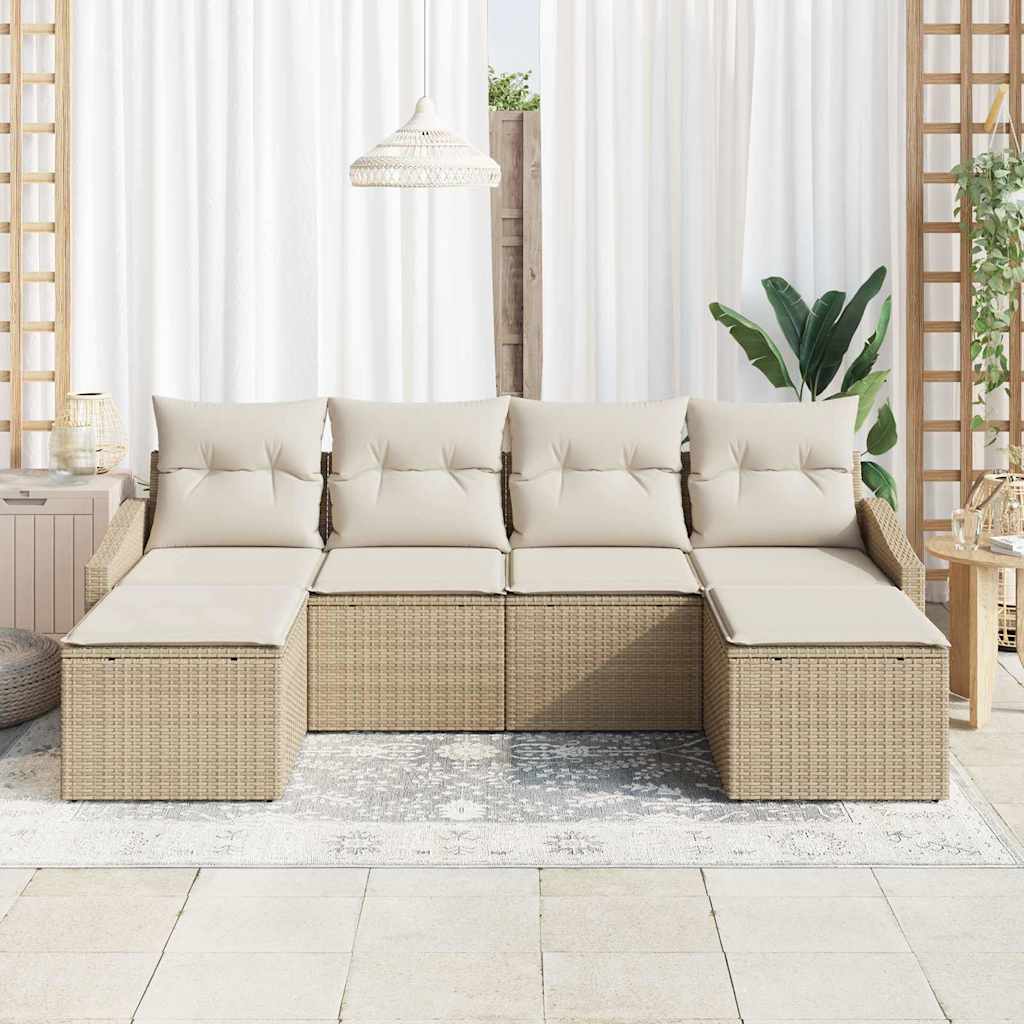 Bankstel met kussen 6 pcs Beige poly rattan is nu te koop bij PeponiXL, paradijselijk wonen!