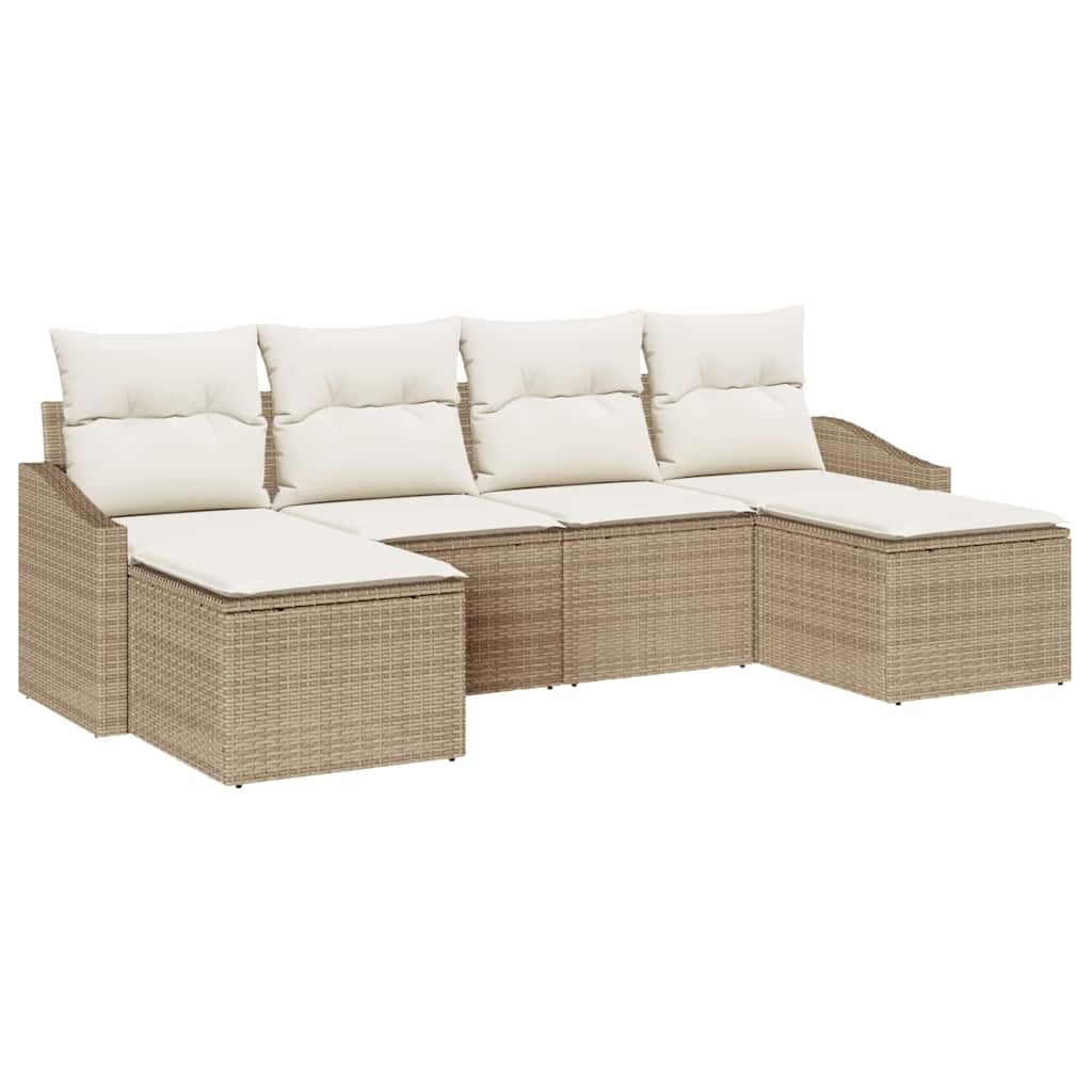 Bankstel met kussen 6 pcs Beige poly rattan is nu te koop bij PeponiXL, paradijselijk wonen!