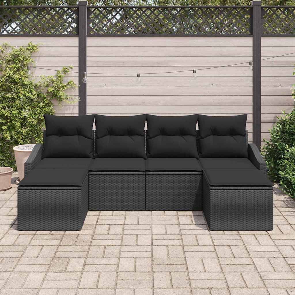Bankstel met kussen 6 pcs Zwart poly rattan is nu te koop bij PeponiXL, paradijselijk wonen!