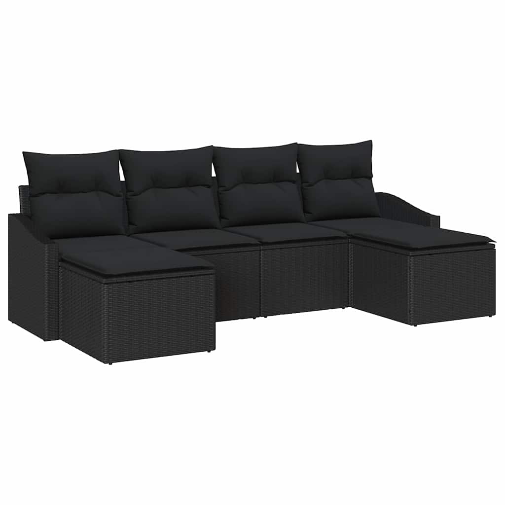 Bankstel met kussen 6 pcs Zwart poly rattan is nu te koop bij PeponiXL, paradijselijk wonen!