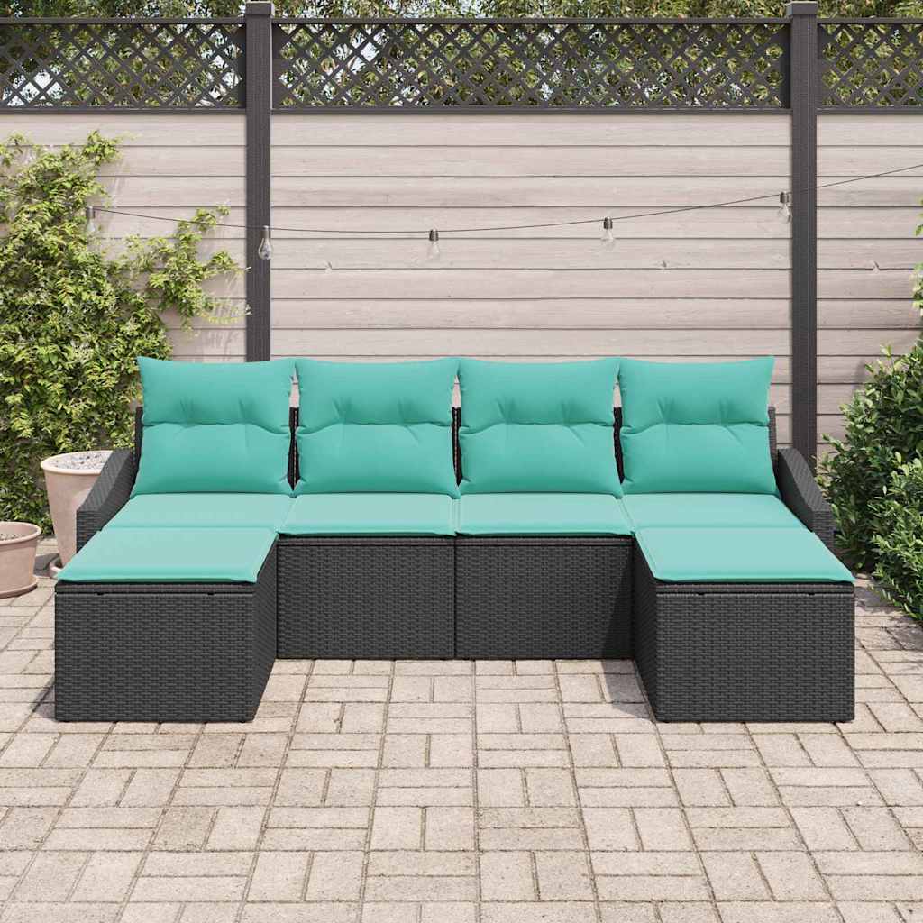 Bankstel met kussen 6 pcs Zwart poly rattan