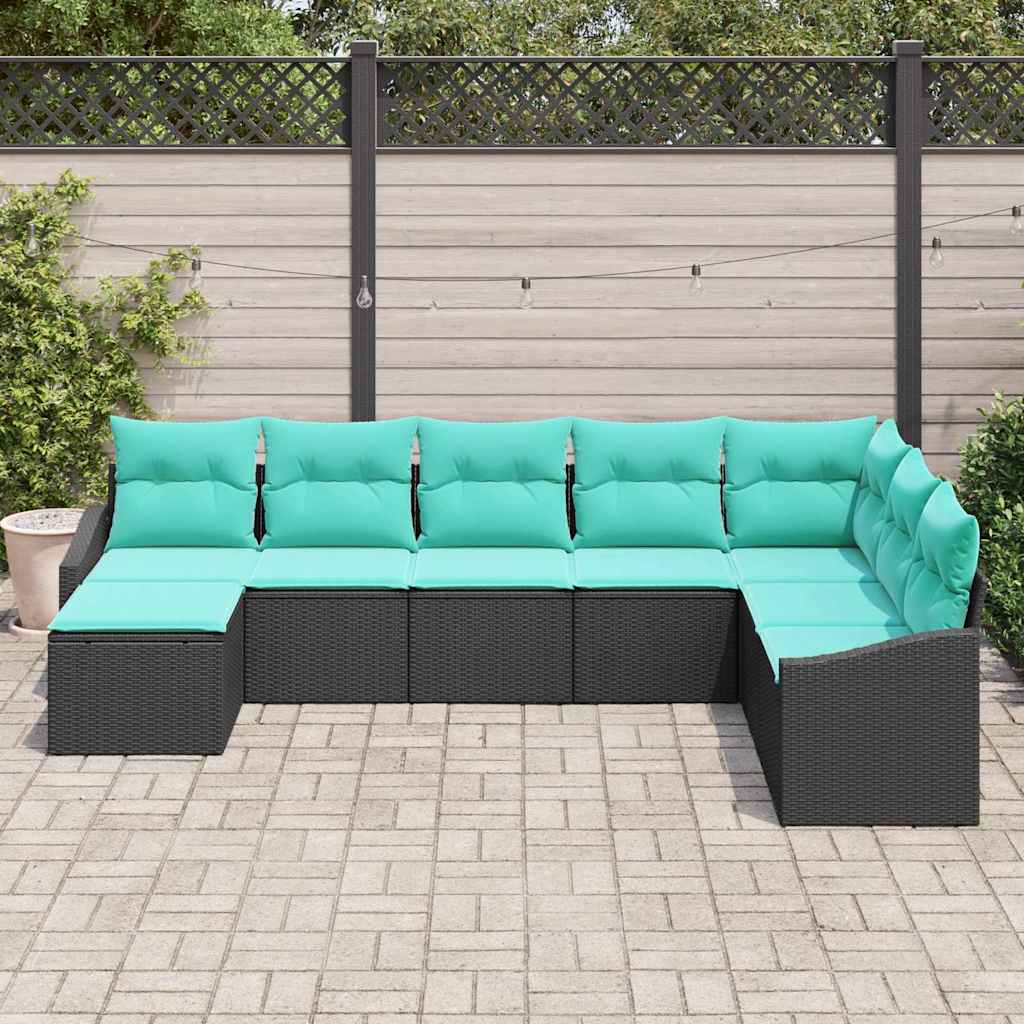 Bankstel met kussen 8 pcs Zwart poly rattan