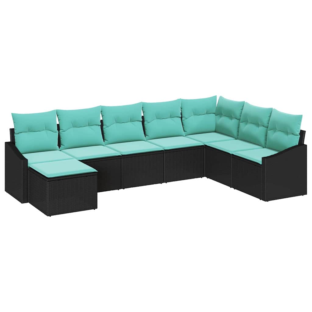 Bankstel met kussen 8 pcs Zwart poly rattan