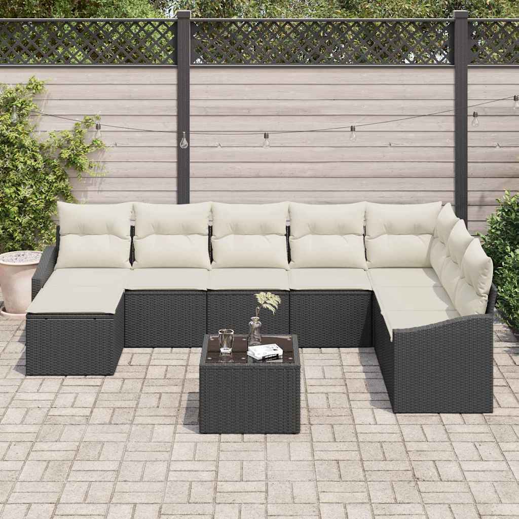 Bankstel met kussen 9 pcs Zwart poly rattan is nu te koop bij PeponiXL, paradijselijk wonen!