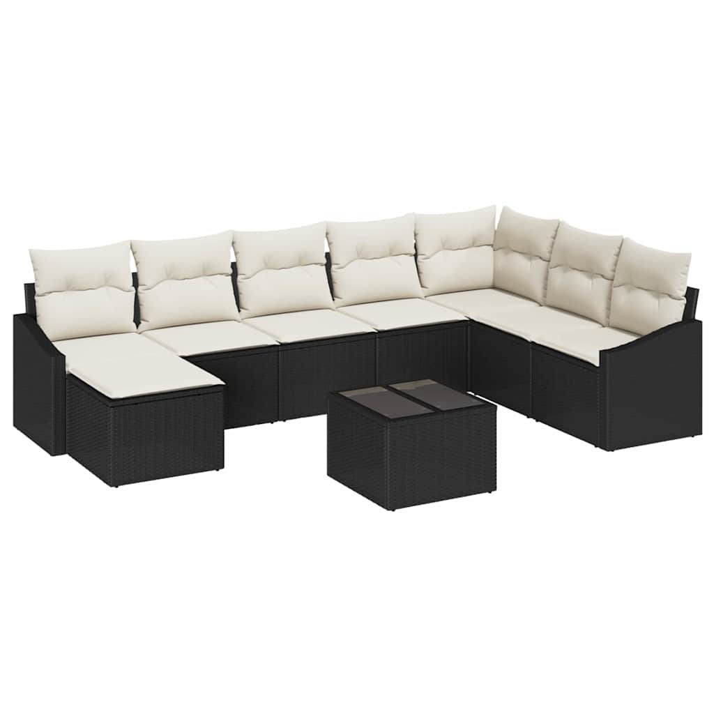 Bankstel met kussen 9 pcs Zwart poly rattan is nu te koop bij PeponiXL, paradijselijk wonen!