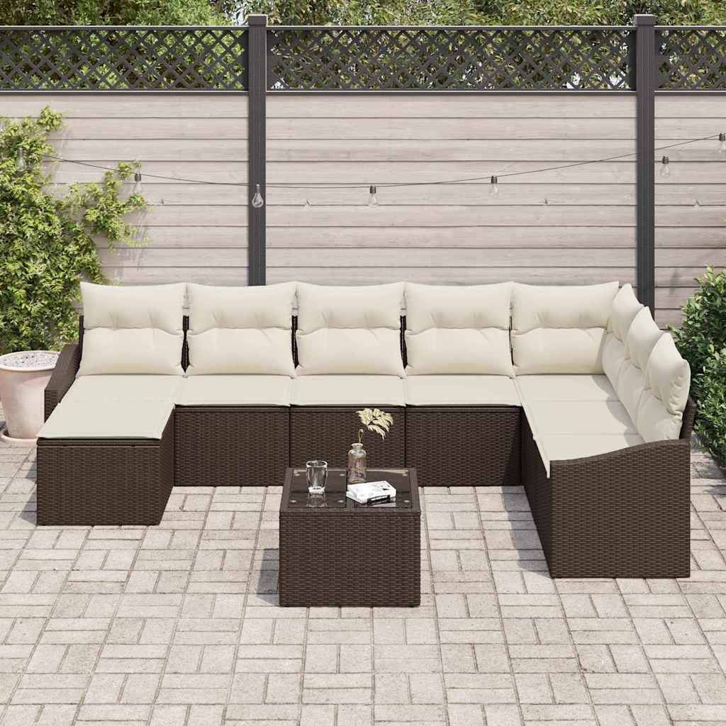 Bankstel met kussen 9 pcs Bruin poly rattan is nu te koop bij PeponiXL, paradijselijk wonen!