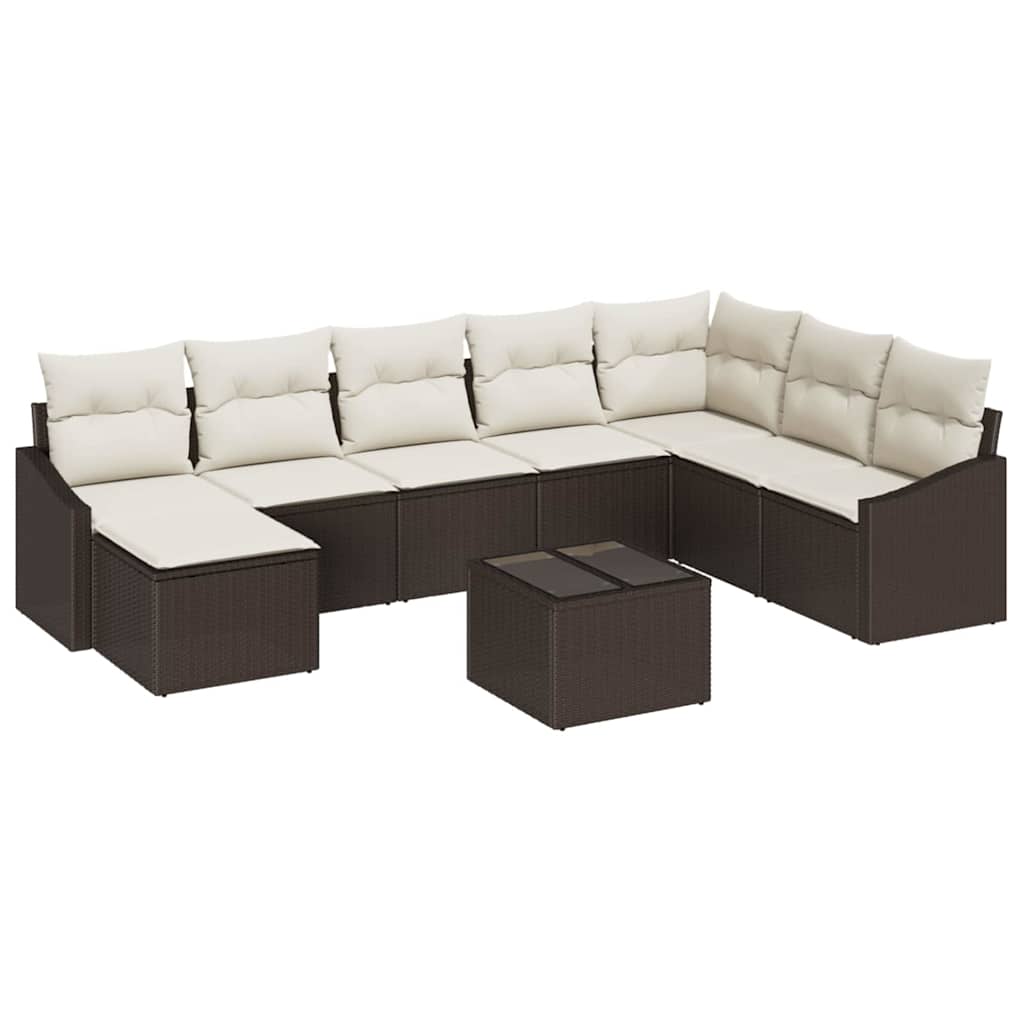 Bankstel met kussen 9 pcs Bruin poly rattan is nu te koop bij PeponiXL, paradijselijk wonen!