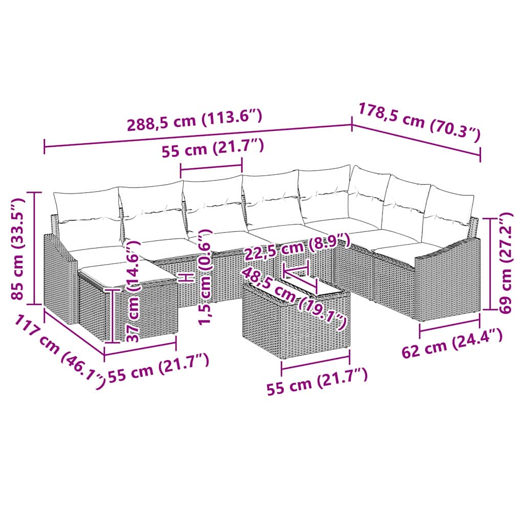 Bankstel met kussen 9 pcs Bruin poly rattan is nu te koop bij PeponiXL, paradijselijk wonen!