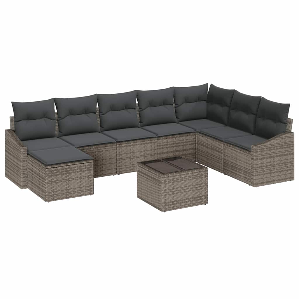 Bankstel met kussen 9 pcs Grijs poly rattan is nu te koop bij PeponiXL, paradijselijk wonen!